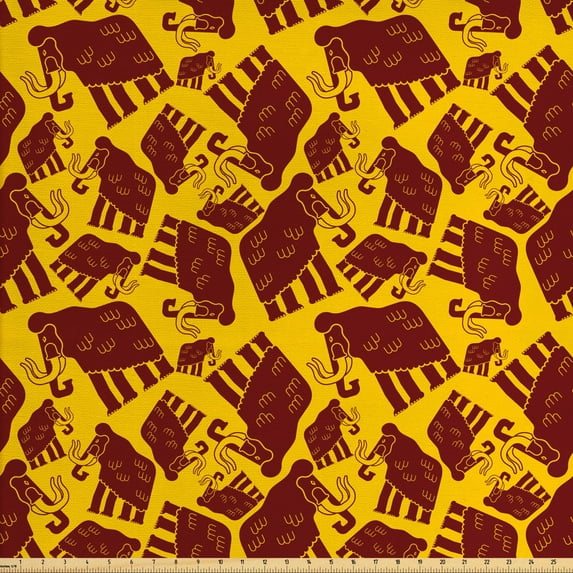 Ambesonne Animal Fabric by the Yard Upholstery, Prehistoric Jurassic Mammoth, 10 Yards, Earth Yellow Burgundy