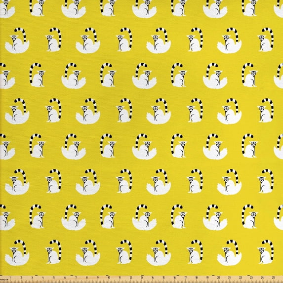Animal Fabric by the Yard Upholstery, Repetitive Pattern of Cartoonish Exotic Funny Lemurs, Decorative Fabric for DIY and Home Accents, Earth Yellow by Ambesonne