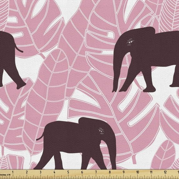 Ambesonne Animal Fabric by the Yard Upholstery, Tropical Palm Leaf Africa, 1 Yard, Pastel Pink Dark Fuchsia