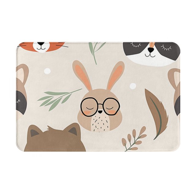 Animal Face Seamless with Green and Dots Bathroom floor mat, carpet