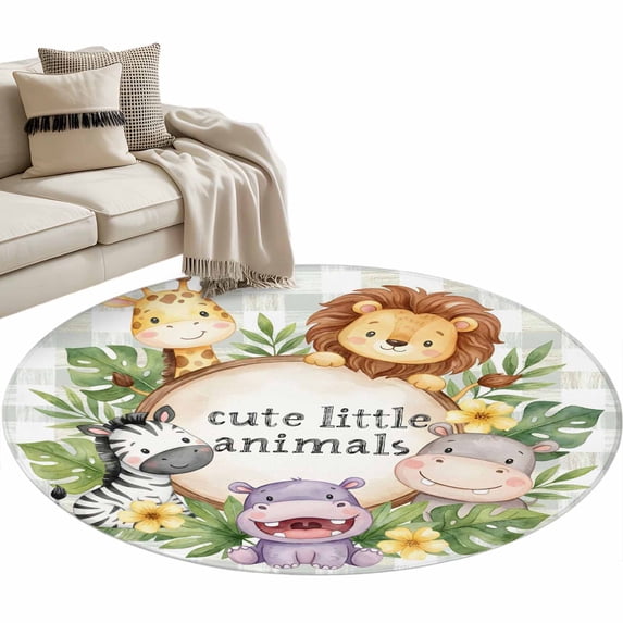 Round Animal Rug Animal Family Round Rug 3ft Washable Circle Entryway Rugs Non Slip ...