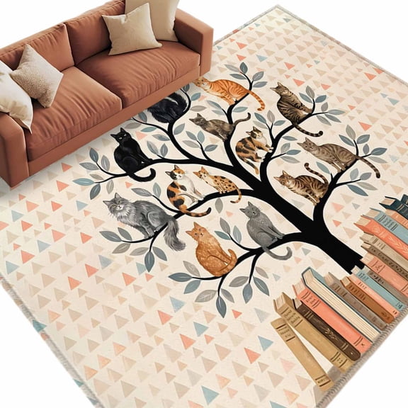 Animal Fantasy Area Rug 6x9 Washable Rug Non Slip Cat Library Vintage Black Brown Portrait Large Area Rug Soft Stainresistant Indoor Carpet for Living Room Bedroom Home Office Dining Room Nursery