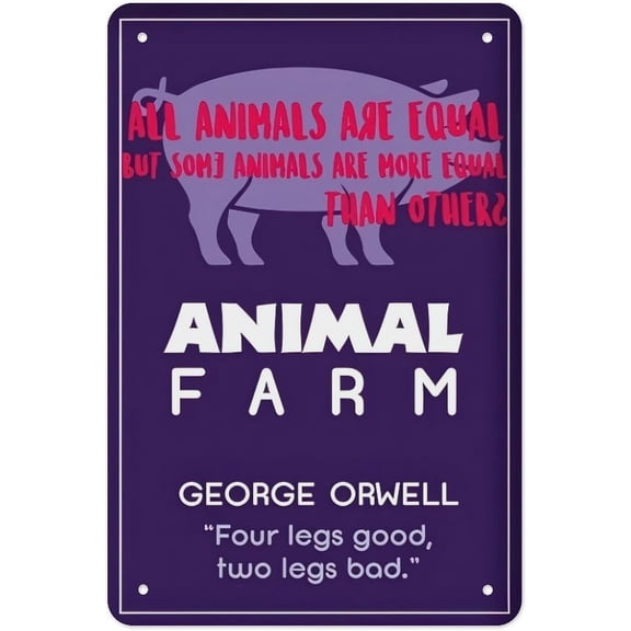Animal Farm George Orwell Metal Sign Poster 12x8 Inch Purple Pig Illustration Book Cover Art Wall Decor for Reading Nook Home Bedroom Office Study Classroom Gift