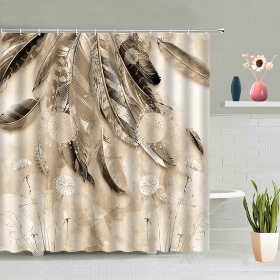 Animal Feathers Shower Curtain Colorful 3D Printing Polyester Fabric Waterproof Machine Washable Bathroom Curtains With Hooks