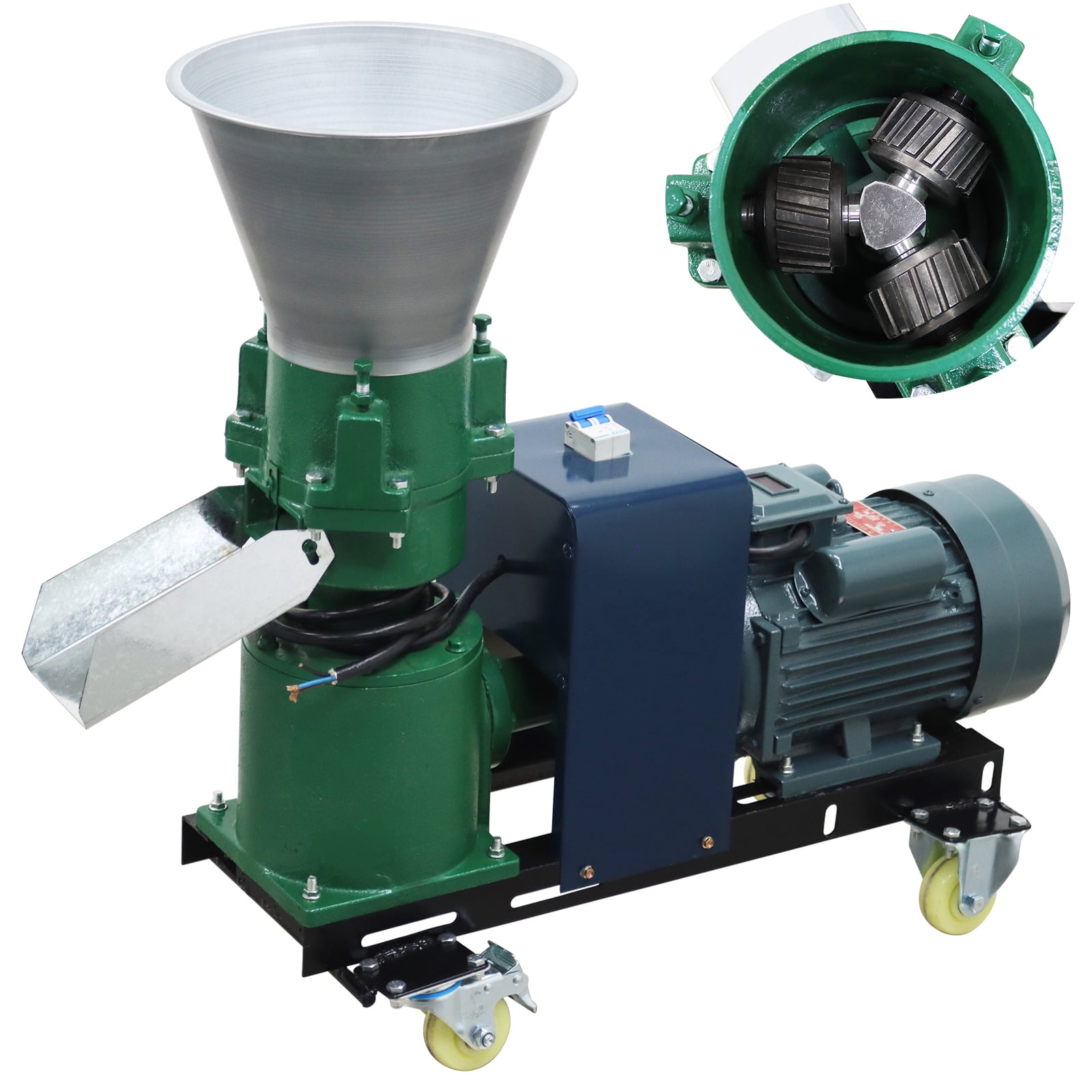 Animal Feed Pellet Mill Machine 10MM Holes Plate 220V Feed Pelletizer with 3 Head Rollers