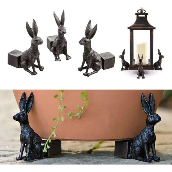 Animal Figures Plant Stand - 3pcs Pack Resin Pot Feet for Outdoor Planters - Flower Pot Holder Elevator (Rabbit)