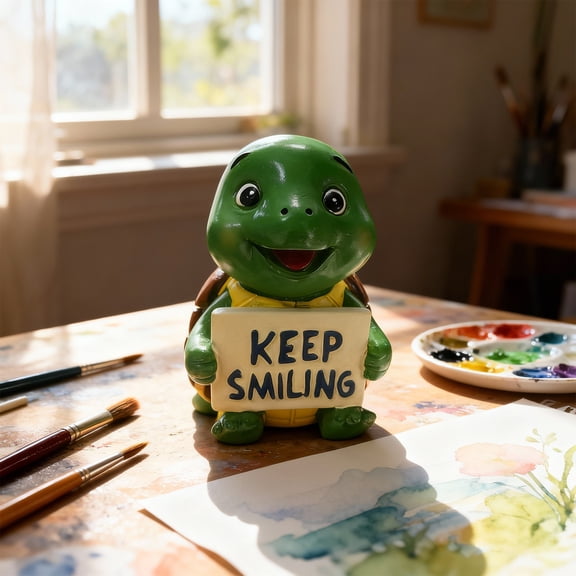 Animal Figurine Keep Smiling Turtle Statue Desktop Home Office Decoration One Size 1* Desktop Ornament
