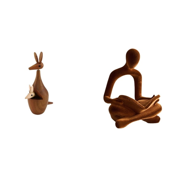 Animal Figurine Thinker Statue Crafts Flocked Resin Wood Uniqueness for Living Room Desk Shelf Decoration