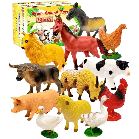 Animal Figurines, 12 Piece Farm Animals Toys, Realistic Learning Educational Animal Playset Party Decorate Toy Bath Toys for Boys Girls Kids Toddler