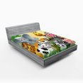 thumbnail image 1 of Animal Fitted Sheet, Animals in Jungle Giraffe Panda Bear Pig Lion Hippo Animation Cartoon Art, Decorative Soft Bedding All-round Elastic Pocket, Queen Size, Multicolor, by Ambesonne, 1 of 3