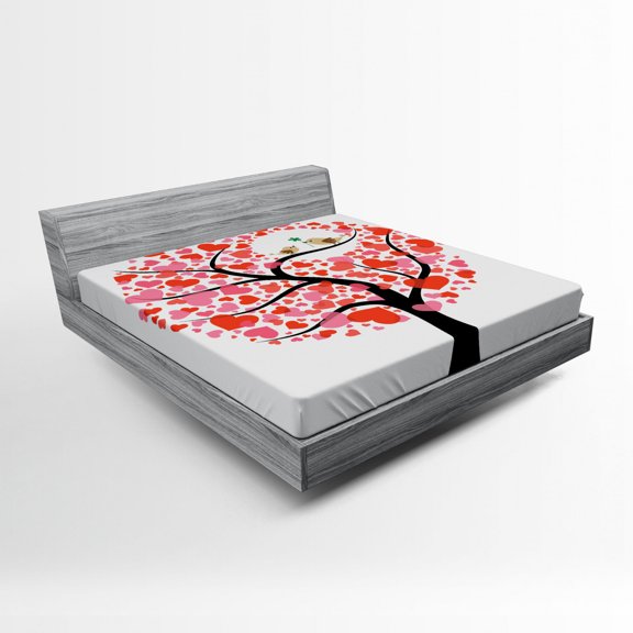 Ambesonne Bird Fitted Sheet, Nature Flirting Birds, Full Size, Red White Black