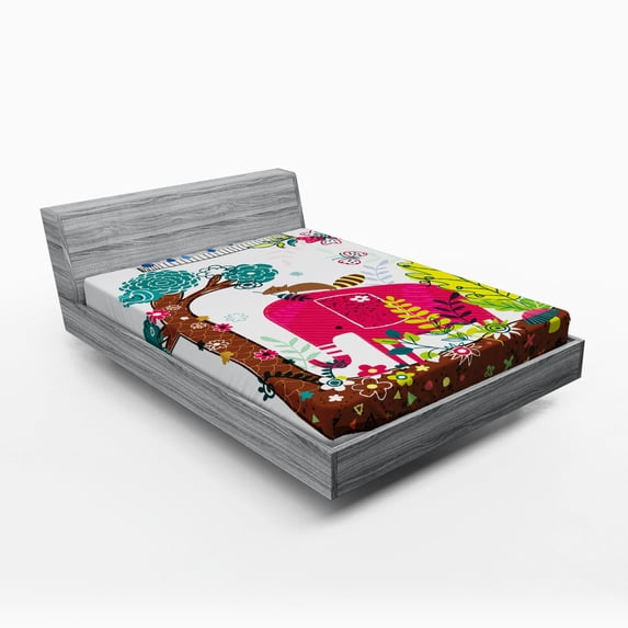 Ambesonne Animal Fitted Sheet, Jungle Animals, Queen Size, Multicolor