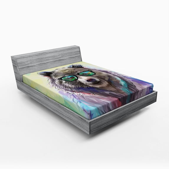 Ambesonne Hipster Fitted Sheet, Colored Wild Bear Art, Queen Size, Lime Green Purple