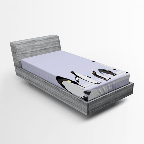 Ambesonne Animal Fitted Sheet, Polar Icy Land Winter, Twin Size, Lilac Grey White