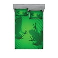 thumbnail image 1 of Animal Fitted Sheet & Pillow Sham Set, Frog Shadow Silhouette on the Banana Tree Leaf in Tropical Lands Jungle Games Graphic, Decorative Printed 6 Piece Bedding Decor Set, Full, Green, by Ambesonne, 1 of 3