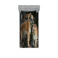 thumbnail image 1 of Animal Fitted Sheet & Pillow Sham Set, Tiger Couple in the Jungle on Big Rocks Image Wild Cats in Nature Image Print, Decorative Printed 4 Piece Bedding Decor Set, Twinxl, Grey Ginger, by Ambesonne, 1 of 3