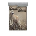 thumbnail image 1 of Animal Fitted Sheet & Pillow Sham Set, White Wolf on Rocks at the Night Misty Weather Wildlife Nature Scenery Print, Decorative Printed 6 Piece Bedding Decor Set, Full, Warm Taupe, by Ambesonne, 1 of 3