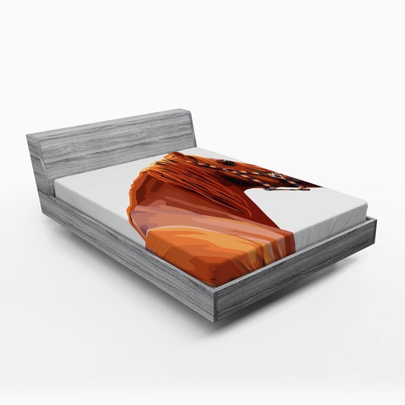 Ambesonne Animal Fitted Sheet, Race Jokey Horse Nature, Queen Size, White and Cinnamon