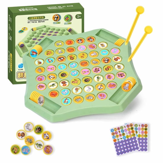 Animal Flip Chess Memory Game Board Two Player Matching Puzzle Educational Strategy Game Interactive Logic Training Thinking Skill Development Family Party Travel Entertainment Set