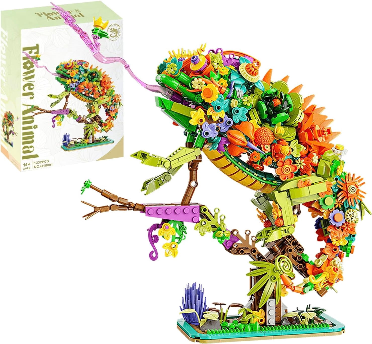 Animal Floral Building Set, Flowers & Animals Botanical Collectible Model Kit, Creator Chameleon Toys, Ideas Gifts for Adults, Women, Men, Teens Age 12+ (1232 Pieces)