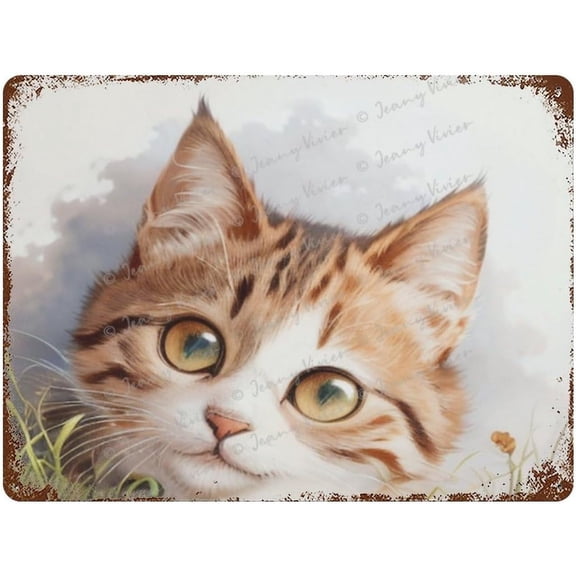 Animal Floral Crown Prints 12x16, Nursery Decor, Cute Kitty with Flowers Crown Metal Tin Sign, Kids Baby Girl Room Wall Decor, Boho Shabby Chic Picture, Farmhouse, Farm Theme Gift