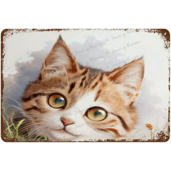 Animal Floral Crown Prints 8"x12", Nursery Decor, Cute Kitty with Flowers Crown Metal Tin Sign, Kids Baby Girl Room Wall Decor, Boho Shabby Chic Picture, Farmhouse, Farm Theme Gift