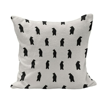 Animal Fluffy Throw Pillow Cushion Cover, Bear Silhouettes on Cream Background Abstract Simplistic Style Pattern Print, Decorative Square Accent Pillow Case, 18" x 18", Cream and Black, by Ambesonne