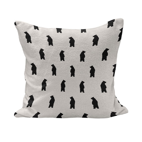 Animal Fluffy Throw Pillow Cushion Cover, Bear Silhouettes on Cream Background Abstract Simplistic Style Pattern Print, Decorative Square Accent Pillow Case, 20" x 20", Cream and Black, by Ambesonne