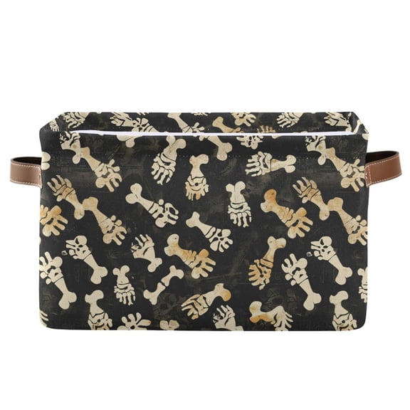 Animal Footprints and Bones Storage Bins with Handle Fabric Organizer Basket Foldable Box 1 Pack 14.2x10.2x8.3
