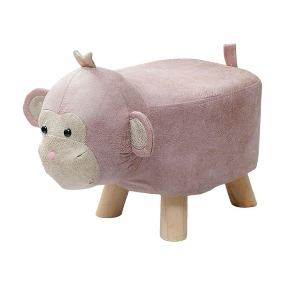 Animal Footstool Footrest Ottoman Portable Wood Cute Shoes Changing Chair Room Decor Ottoman for Guest Room, Living Room, Porch, Entryway pink monkey