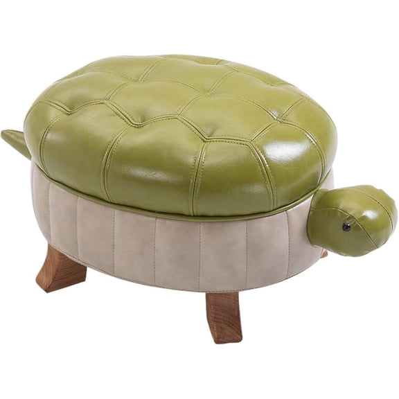 Animal Footstool Turtle Upholstered Ottoman PU Leather Pouf Wood Foot Stool Rest for Living Room Bedroom Sofa Bench Seat Chair, Grass (Small, Grass Green)