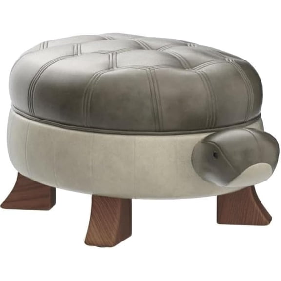 Animal Footstool Turtle Upholstered Ottoman PU Leather Pouf Wood Foot Stool Rest for Living Room Bedroom Sofa Bench Seat Chair, Grass (Large, Green)