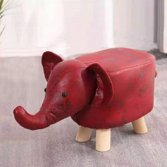 Animal Footstools, Cartoon Animal Shape Footstools, Cute Elephant Shaped Stool Ottomans, Mini Ottoman Furniture for Nursery, Bedroom, Playroom, and Living Room Decor, Multipurpose Small  (Red)