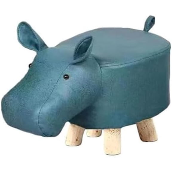 Animal Footstools, Cute Animal Shaped Ottomans, Soft Padded Cushion Foot Rest Step Stool Chair for Kids Children, Light Weight Sturdy Solid Wood Bench Shoes Stool (Green Hippo)$$Furniture