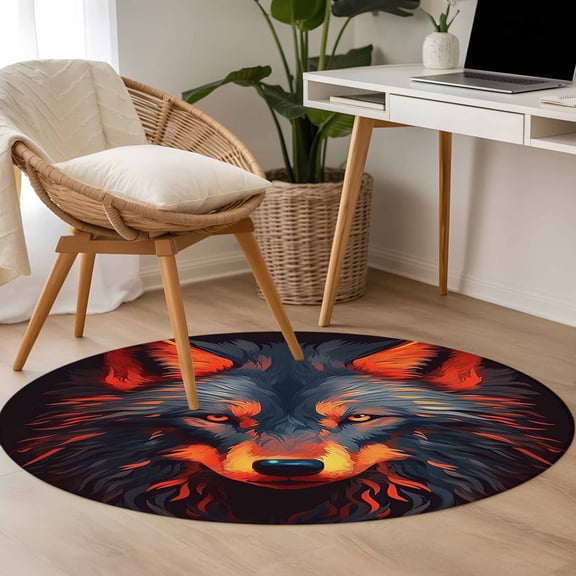 Animal Fox 3.3ft Round Rug for Bedroom Reading Corner, Ears Nose Washable Non Slip Circle Area Rug