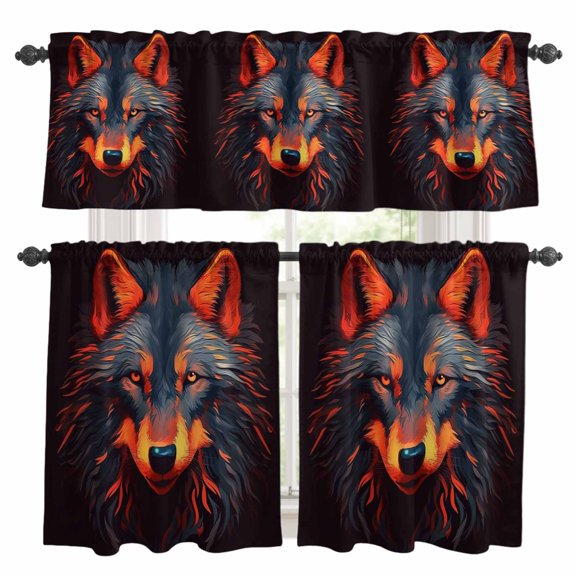 Animal Fox Kitchen Curtains Valances and Tiers Set of 3 Ears Nose Tier Curtains and Valance with Rod Pocket for Small Windows, 27.5"x24"