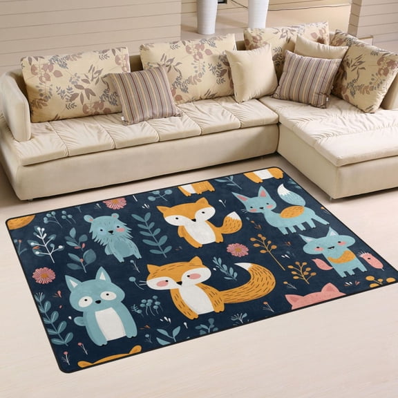 Animal Foxes Leaves Area Rug Washable Floor Carpet Mat 60 x 39 inch for Bedroom Living Room Kids Room Home Decor