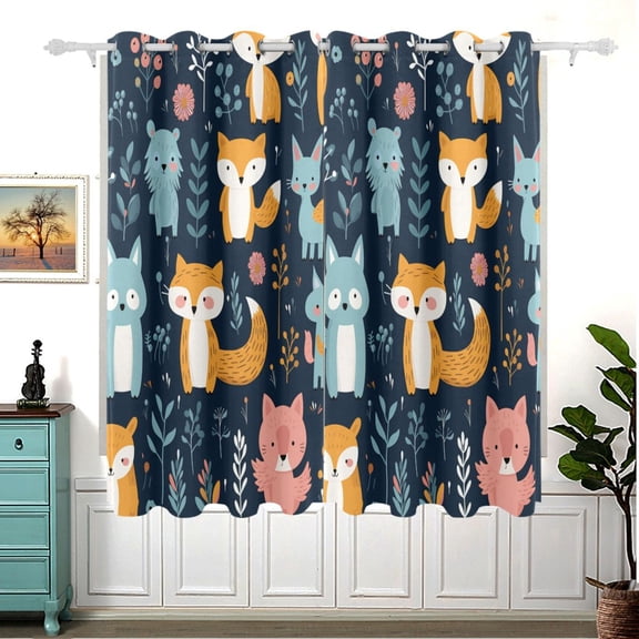 Animal Foxes Leaves Blackout Curtain Panels 63x55in Drapes Privacy Assured for Living room Bedroom Bathroom 2 panels set