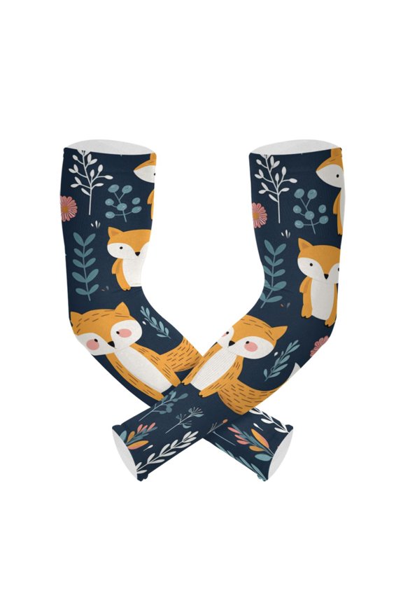 Animal Foxes Leaves Gardening Sleeves UV Sun Protection Cooling Arm Sleeves Anti-Scratch Farmers Sleeves for Women Men