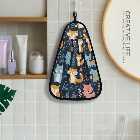 Animal Foxes Leaves Hanging Towel Kitchen Hand Towel Bathroom Absorbent Towel Machine Washable Quick Dry Dishcloths