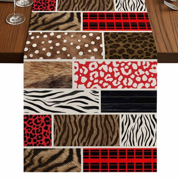 Animal Fur Print Burlap Cotton Table Runner 13x36 Inches Short, Red ...