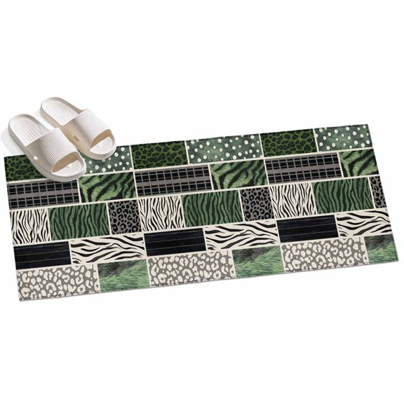 Animal Fur Print Hallway Runner Rug 2x6 Washable Non Slip Kitchen Runner Rug for Bedside Bathroom Green Giraffe Zebra Striped Abstract Indoor Floor Carpet Area Rugs for Living Room Bedroom Office