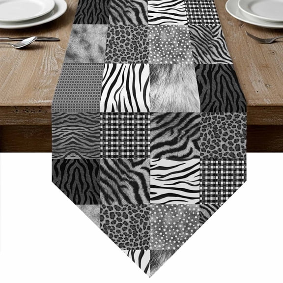 Animal Fur Print Table Runner Linen Burlap Table Runner 36 Inches Small Grey Black Giraffe Zebra Striped Plaid Dresser Scarves for Kitchen Island Coffee Dining Room Party Wedding Decor 13"x36"