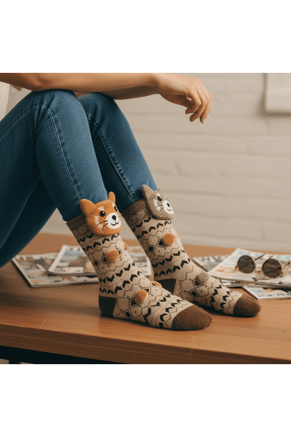 Animal Fuzzy Socks for Women, Animal Cozy Socks for Women, Animal Warm Socks for Women, Animal Funky Socks, Animal Fun Socks, Women Fashion Fuzzy Crochet Knit Cute Animals Warm Casual Socks, Brown