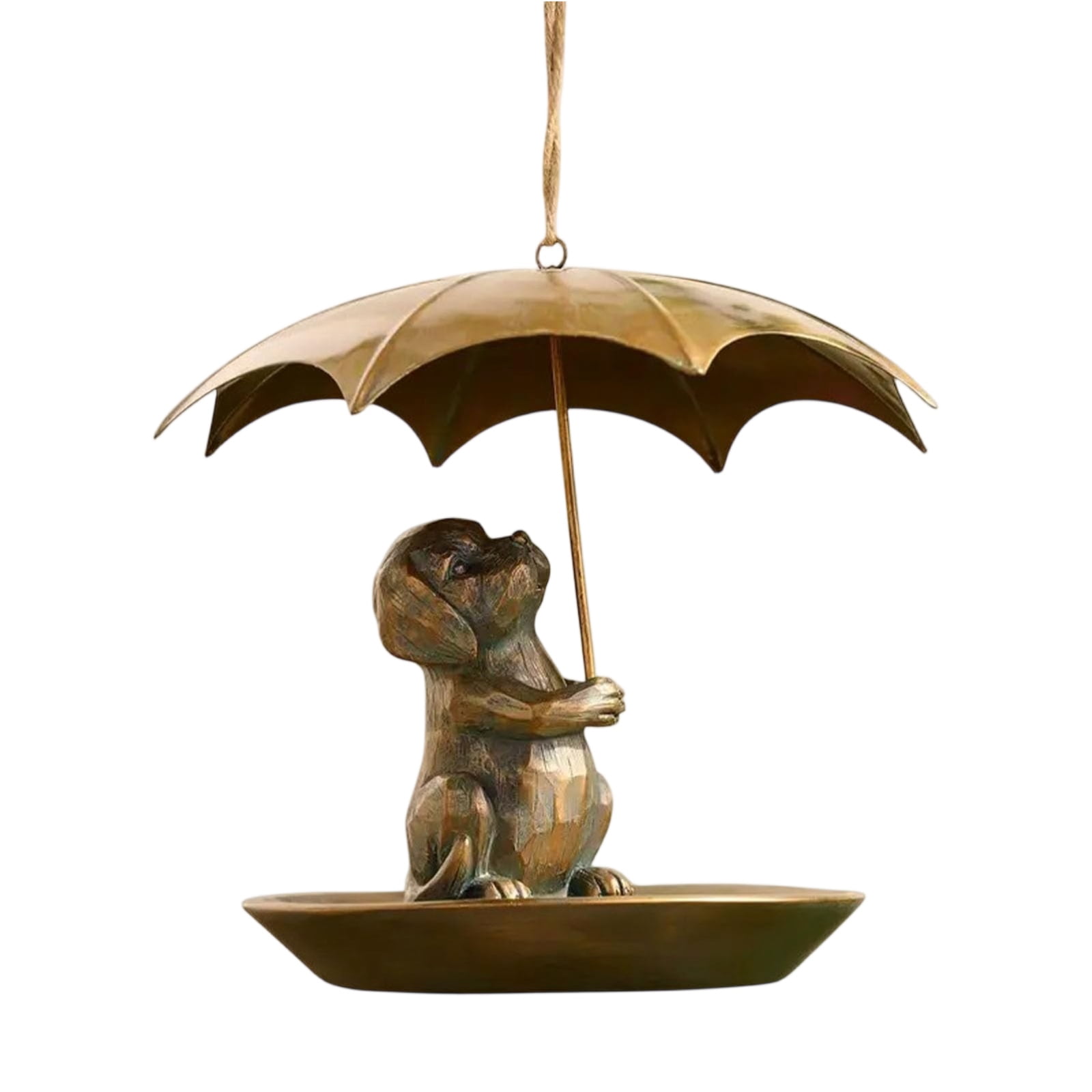 Animal And Girl And Umbrella Bird Feeder, Hummingbird Feeder Umbrella, Bird Feeders for Outdoors, Hanging Bird Feeder Set with Metal Chain Umbrella (Dog, Resin)