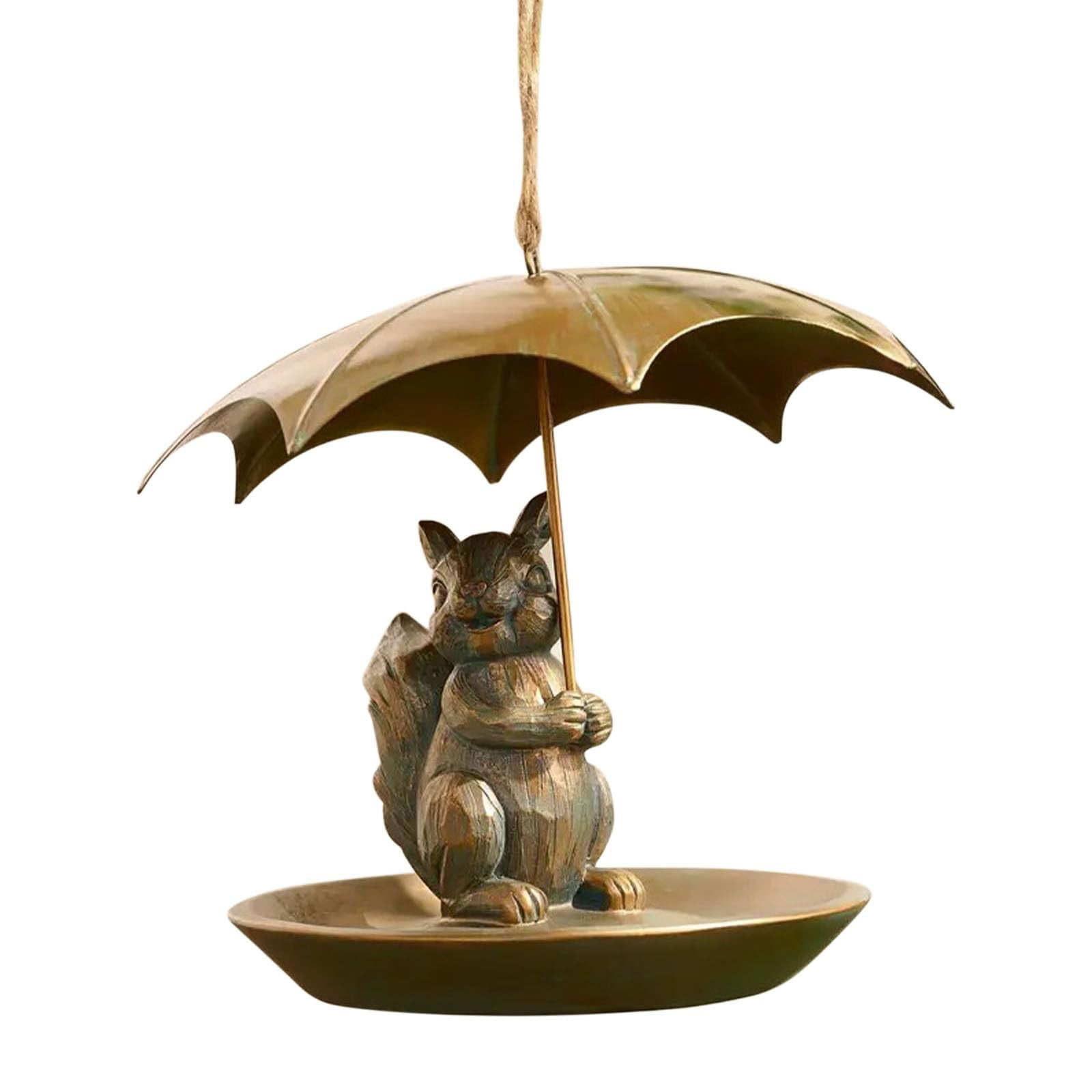Animal And Girl And Umbrella Bird Feeder, Hummingbird Feeder Umbrella, Bird Feeders for Outdoors, Hanging Bird Feeder Set with Metal Chain Umbrella (Squirrel, Resin)