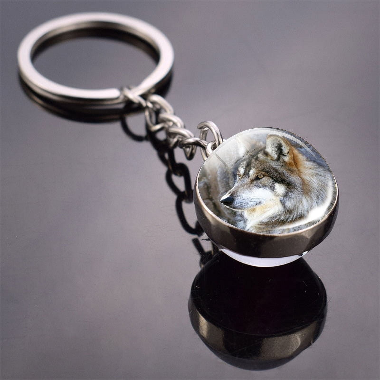 Animal Glass Ball Keychain Fashionable Alloy Key Ring Round Design Luminous Pendant Decoration Gift for Women and Girls