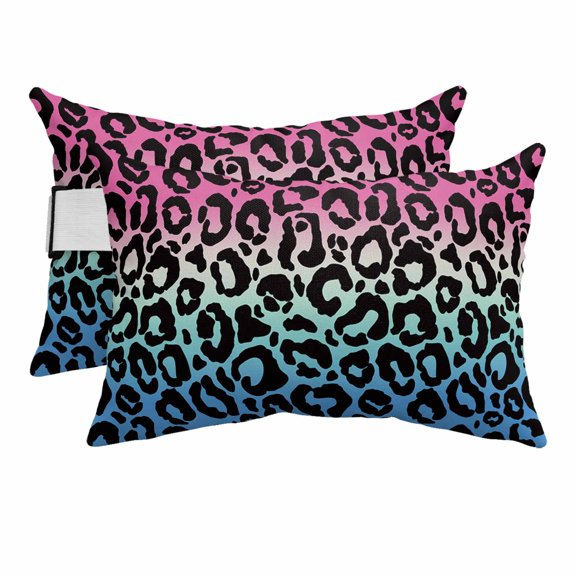 Animal Gradient Outdoor Chaise Lounge Pillows Leopard Print Lumbar Pillows with Insert Adjustable Elastic Strap Headrest Pillow for Recliner Patio Chair 2 Pack 11x16 Inch
