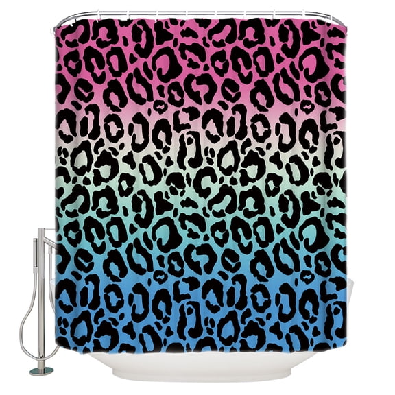Animal Gradient Shower Curtain, 72" x 72", Leopard Print Waterproof Bathroom Curtain Washable Shower Curtain Set with 12 Hooks