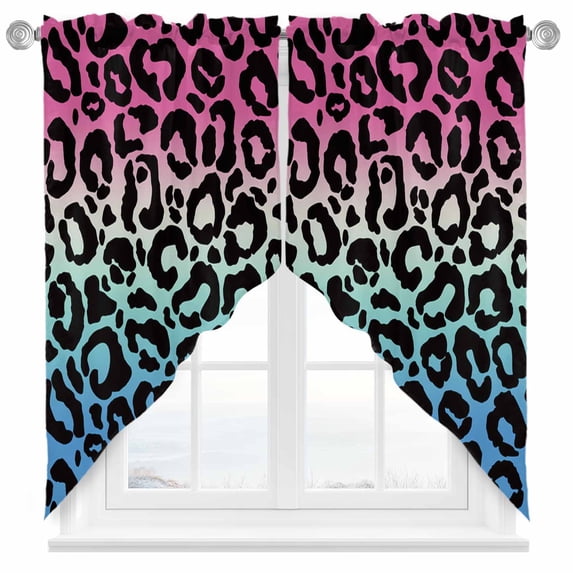 Animal Gradient Swag Valances for Windows 2 Pack Leopard Print Swag Kitchen Curtains 63 Inches Long Rod Pocket Short Window Treatment for Kitchen Bathroom 36"x63"